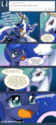 Size: 550x1222 | Tagged: safe, artist:johnjoseco, princess celestia, princess luna, ask gaming princess luna, g4, comic, crying, cute, lunabetes, ocular gushers, tears of joy, tumblr