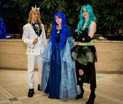 Size: 2000x1695 | Tagged: artist needed, safe, prince blueblood, princess luna, queen chrysalis, human, g4, 2012, anime weekend atlanta, convention, cosplay, irl, irl human, photo, rose