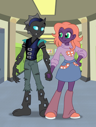 Size: 520x689 | Tagged: safe, artist:merrypaws, oc, oc only, oc:cotton, oc:greg, changeling, equestria girls, g4, equestria girls-ified, holding hands