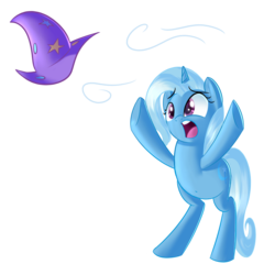 Size: 1000x1000 | Tagged: safe, artist:january3rd, trixie, pony, g4, belly button, bipedal, eyes on the prize, female, hat, open mouth, simple background, solo, transparent background, underhoof, wind