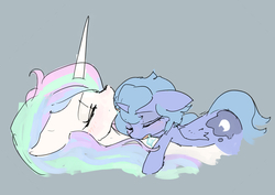 Size: 779x551 | Tagged: safe, artist:toki, princess celestia, princess luna, g4, pixiv, s1 luna, sleeping