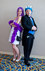 Size: 1253x2000 | Tagged: artist needed, safe, fancypants, rarity, human, g4, 2012, convention, cosplay, feather boa, irl, irl human, momocon, momocon 2012, monocle, photo