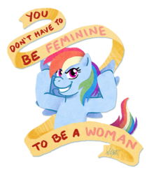 Size: 500x586 | Tagged: safe, artist:yorikitsune, rainbow dash, pegasus, pony, g4, drama, female, grin, looking at you, mouthpiece, old banner, positive message, positive ponies, smiling, solo, spread wings