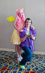 Size: 1234x2000 | Tagged: artist needed, safe, artist:irisraydiant, fluttershy, spike, human, g4, 2012, convention, cosplay, irl, irl human, momocon, momocon 2012, photo