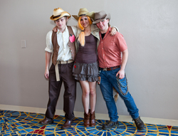 Size: 2000x1524 | Tagged: safe, artist:patcave, applejack, braeburn, human, g4, 2012, clothes, convention, cosplay, irl, irl human, momocon, momocon 2012, photo, skirt