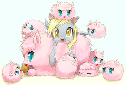Size: 1232x836 | Tagged: dead source, safe, artist:tonito, derpy hooves, oc, oc:fluffle puff, pegasus, pony, g4, :p, :t, cute, derpabetes, eyes closed, female, flufflebetes, fluffy, frown, licking, looking at you, mare, muffin, multeity, nom, ocbetes, on back, open mouth, pixiv, prone, scrunchy face, sleeping, smiling, tongue out, upside down, weapons-grade cute, wide eyes