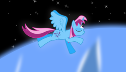 Size: 11200x6400 | Tagged: safe, artist:parclytaxel, oc, oc only, oc:parcly taxel, alicorn, pony, albumin flask, .svg available, absurd resolution, alicorn oc, flying, key sync, neptune, solo, space, spread wings, stars, third eye, trace, vector