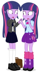 Size: 625x1125 | Tagged: safe, artist:dm29, sci-twi, twilight sparkle, equestria girls, g4, clothes, crossover, duo, equestria academy, hilarious in hindsight, paradox, school uniform, schoolgirl, self paradox, simple background, transparent background, twolight