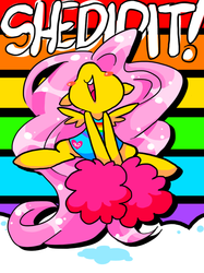 Size: 691x922 | Tagged: safe, artist:puds, fluttershy, g4, sonic rainboom (episode), cheerleader, clothes, dress, female, heart, pom pom, solo