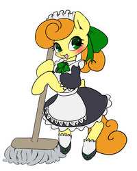 Size: 1024x1280 | Tagged: safe, artist:ayahana, carrot top, golden harvest, pony, g4, bipedal, blushing, clothes, cute, cutie top, female, maid, pixiv, solo