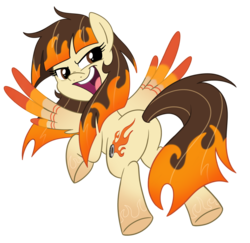 Size: 1280x1245 | Tagged: safe, artist:sibsy, wild fire, pegasus, pony, g4, butt, female, fire, flying, glare, looking at you, looking back, mare, open mouth, plot, rainbow power, rainbow power-ified, sibsy, simple background, smiling, solo, spread wings, transparent background, vector