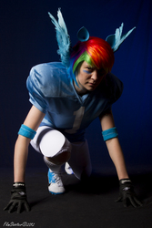 Size: 480x720 | Tagged: safe, artist:sorenhateseverything, rainbow dash, human, g4, 2012, american football, cheerleader, convention, cosplay, ikkicon, irl, irl human, photo, rainbow blitz, rule 63, solo, sports