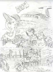 Size: 1280x1726 | Tagged: safe, artist:cheasyman, bon bon, fluttershy, lyra heartstrings, pinkie pie, rarity, spike, sweetie drops, twilight sparkle, ask housewife bonbon, vocational death cruise, g4, ask, monochrome, traditional art, tumblr