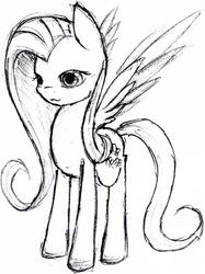 Size: 1808x2412 | Tagged: safe, artist:tungstenbulb, fluttershy, g4, female, grayscale, monochrome, simple background, solo, traditional art