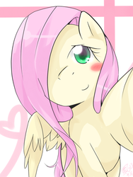 Size: 600x800 | Tagged: safe, artist:starblame, fluttershy, pegasus, pony, g4, female, pixiv, simple background, solo, white background