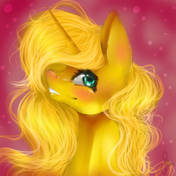 Size: 2000x2000 | Tagged: safe, artist:saoiirse, oc, oc only, oc:ticket, alicorn, pony, alicorn oc, blushing, grin, high res, looking at you, pretty, profile, smiling, solo