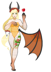 Size: 1280x1808 | Tagged: safe, artist:naliaderp, applejack, demon, human, succubus, g4, female, floral head wreath, horns, humanized, leotard, simple background, solo, tattoo, winged humanization