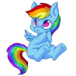Size: 3300x3300 | Tagged: safe, artist:esurie, rainbow dash, pegasus, pony, g4, cute, dashabetes, female, high res, looking up, missing cutie mark, simple background, sitting, solo, transparent background, underhoof, younger