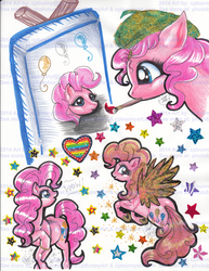 Size: 1533x1987 | Tagged: safe, artist:alaer, pinkie pie, pegasus, pony, g4, female, mouth hold, paintbrush, painting, race swap, solo, stars, traditional art, watermark