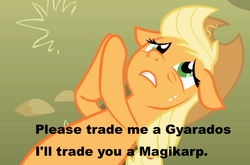 Size: 944x623 | Tagged: safe, applejack, g4, applepray, female, image macro, meme, pokémon, pokémon x and y, pray, praying, solo