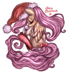 Size: 1000x1080 | Tagged: safe, artist:cizu, angel bunny, fluttershy, g4, bow, christmas, clothes, cute, hat, santa hat, shyabetes, sleeping, socks