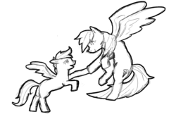 Size: 1824x1232 | Tagged: safe, artist:tilit11, rainbow dash, scootaloo, g4, monochrome