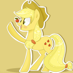 Size: 5600x5600 | Tagged: safe, artist:balloons504, applejack, earth pony, pony, g4, absurd resolution, apple, balancing, female, ponies balancing stuff on their nose, raised hoof, smiling, solo
