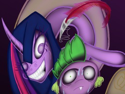 Size: 1024x768 | Tagged: safe, artist:blackdeathhatter, spike, twilight sparkle, g4, duo