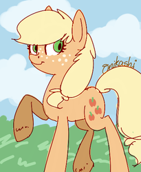 Size: 393x480 | Tagged: safe, artist:onikashi, applejack, g4, female, raised hoof, solo