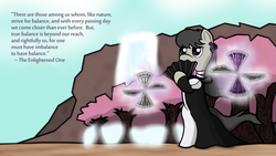 Size: 3200x1800 | Tagged: safe, artist:bluesparkks, octavia melody, earth pony, pony, semi-anthro, g4, bipedal, clothes, enlightenment, fan, female, hoof hold, solo, tree