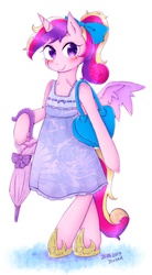 Size: 468x850 | Tagged: safe, artist:divided-s, princess cadance, pony, g4, bipedal, clothes, cute, cutedance, dress, female, purse, solo, umbrella