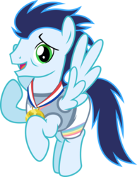 Size: 1600x2061 | Tagged: safe, artist:chainchomp2, soarin', pegasus, pony, equestria games (episode), g4, equestria games, gold medal, male, medal, simple background, solo, stallion, transparent background, vector