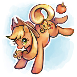 Size: 1000x1000 | Tagged: safe, artist:chrisandco, applejack, g4, apple, bucking, female, solo