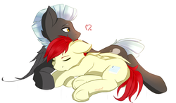 Size: 1251x733 | Tagged: dead source, safe, artist:imspainter, care package, special delivery, thunderlane, pony, g4, cuddling, cute, eyes closed, gay, heart, male, shipping, snuggling, stallion, thunderpackage, underhoof