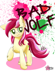 Size: 773x1000 | Tagged: safe, artist:clouddg, roseluck, earth pony, pony, g4, bad wolf, ear fluff, female, raised hoof, solo