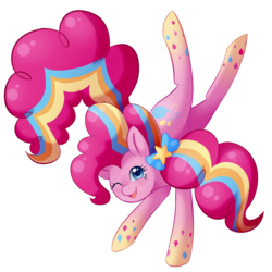 Size: 1100x1100 | Tagged: safe, artist:uncertainstardust, pinkie pie, earth pony, pony, g4, twilight's kingdom, backbend, female, mare, rainbow power, simple background, solo, transparent background, wink