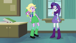 Size: 1920x1080 | Tagged: safe, screencap, rarity, spike, twilight sparkle, dog, equestria girls, g4, boots, disguise, shoes, spike the dog, twilight strong