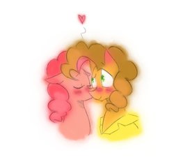 Size: 921x867 | Tagged: safe, artist:rainbowlover001, cheese sandwich, pinkie pie, g4, blushing, cheek kiss, female, heart, kissing, male, ship:cheesepie, shipping, straight