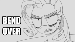 Size: 673x379 | Tagged: safe, artist:vanripper, rarity, fanfic:like fine wine, g4, bend over, fanfic, female, monochrome, reaction image, simple background, solo, text