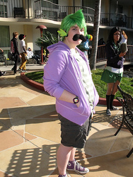 Size: 375x500 | Tagged: safe, artist:anijess3, spike, human, g4, 2012, anime los angeles, convention, cosplay, irl, irl human, moustache, photo, solo
