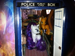 Size: 2592x1936 | Tagged: safe, artist:tibsistops, applejack, rarity, g4, brushable, doctor who, irl, tardis, toy