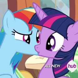 Size: 482x482 | Tagged: safe, edit, screencap, rainbow dash, twilight sparkle, alicorn, pony, g4, female, hub logo, lesbian, mare, ship:twidash, shipping, twilight sparkle (alicorn)