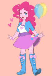 Size: 718x1050 | Tagged: safe, artist:moon-beams, pinkie pie, equestria girls, g4, balloon, boots, bracelet, clothes, female, heart, high heel boots, jewelry, skirt, solo