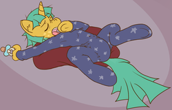 Size: 1213x776 | Tagged: safe, artist:asdfasfasda, snails, g4, adult foal, clothes, cute, diaper, footed sleeper, male, non-baby in diaper, pacifier, pajamas, solo, yawn