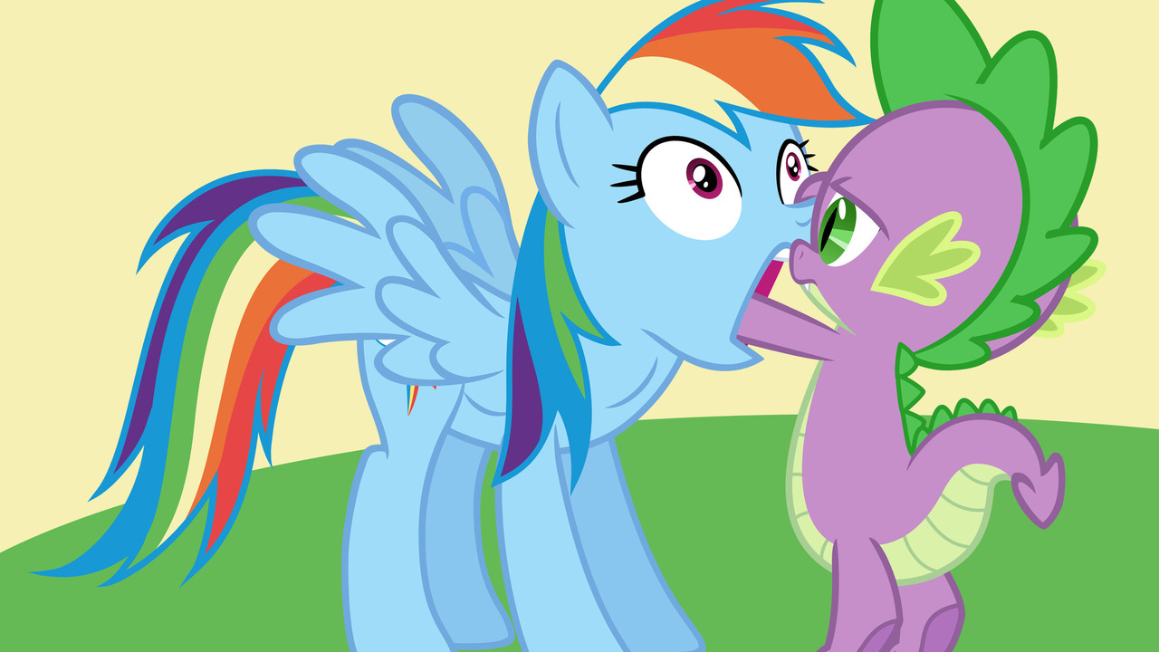 632661 - safe, rainbow dash, spike, dragon, pegasus, pony, g4, frown, open  mouth, spread wings, wide eyes - Derpibooru