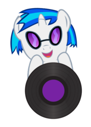 Size: 389x546 | Tagged: safe, artist:doctorxfizzle, dj pon-3, vinyl scratch, pony, g4, baby, baby pony, cute, female, peekaboo pony pals, record, solo, vinylbetes, weapons-grade cute