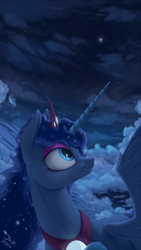 Size: 1080x1919 | Tagged: safe, artist:1jaz, princess luna, g4, bust, cloud, cloudy, female, looking up, night, solo