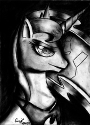 Size: 3185x4389 | Tagged: safe, artist:qwixthetrappedone, princess luna, g4, female, monochrome, portrait, solo, traditional art