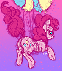 Size: 800x911 | Tagged: safe, artist:rattlesire, pinkie pie, g4, balloon, butt, female, plot, solo, then watch her balloons lift her up to the sky