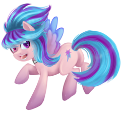 Size: 3174x2845 | Tagged: safe, artist:airin_reika, oc, oc only, oc:shiny dawn, choker, colored wings, flying, gradient hooves, gradient wings, heterochromia, high res, looking at you, open mouth, smiling, solo, spread wings